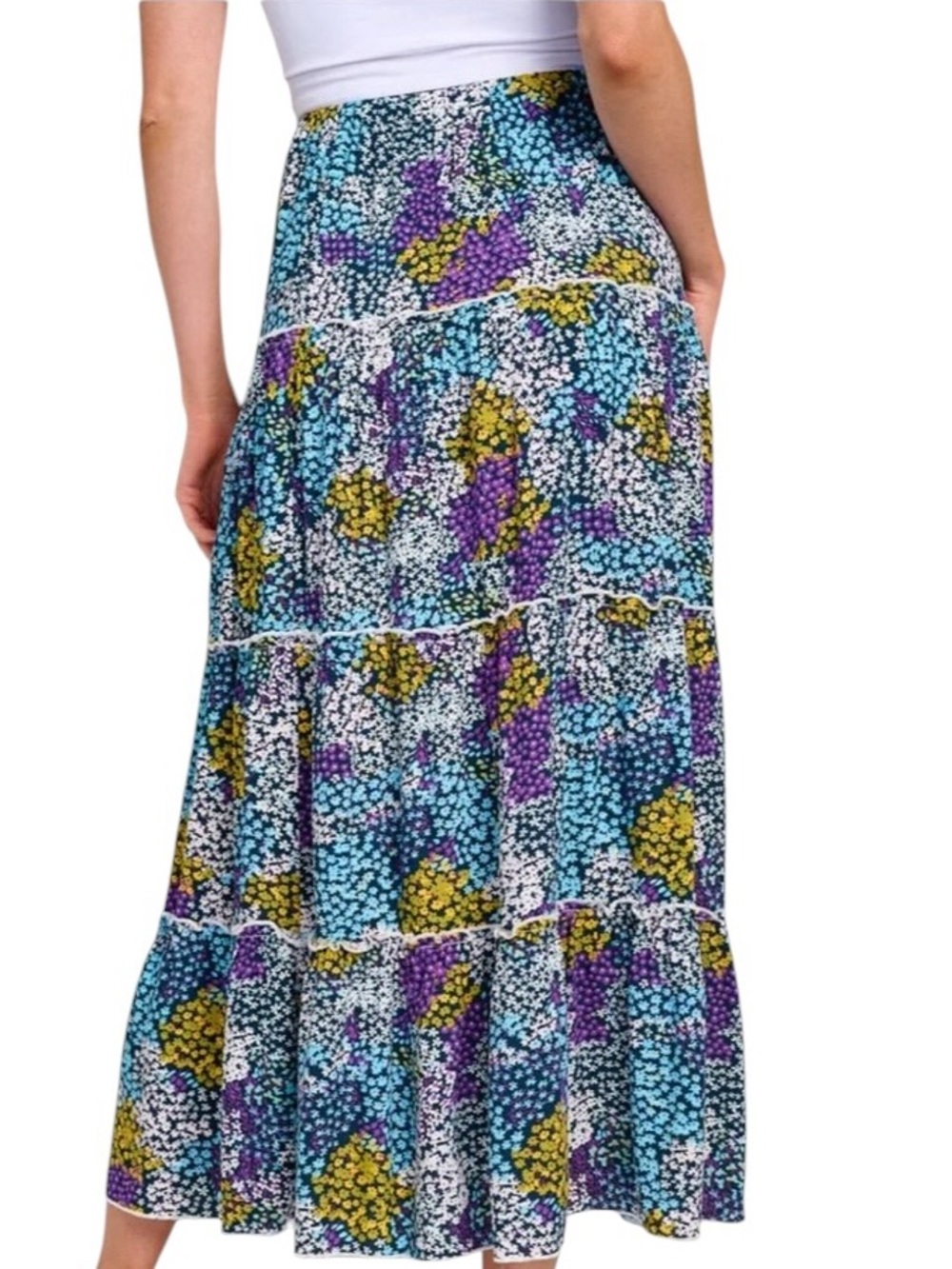 ⚡️⬇️Floral Rayon Tiered Ruffle Soft Elastic Waist Maxi Skirt - Picture 3 of 3